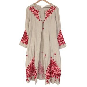 VTG Soft Surroundings Embroidered 100% Linen Duster‎ Jacket Sz M Bohemian Boho